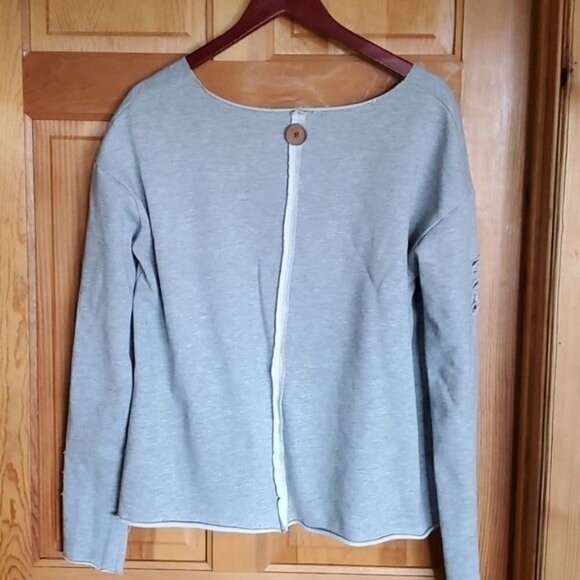 Bala Bala Distressed Grey Raw Edges Unique Vneck with Accent Buttons Sweatshirt - Picture 8 of 9